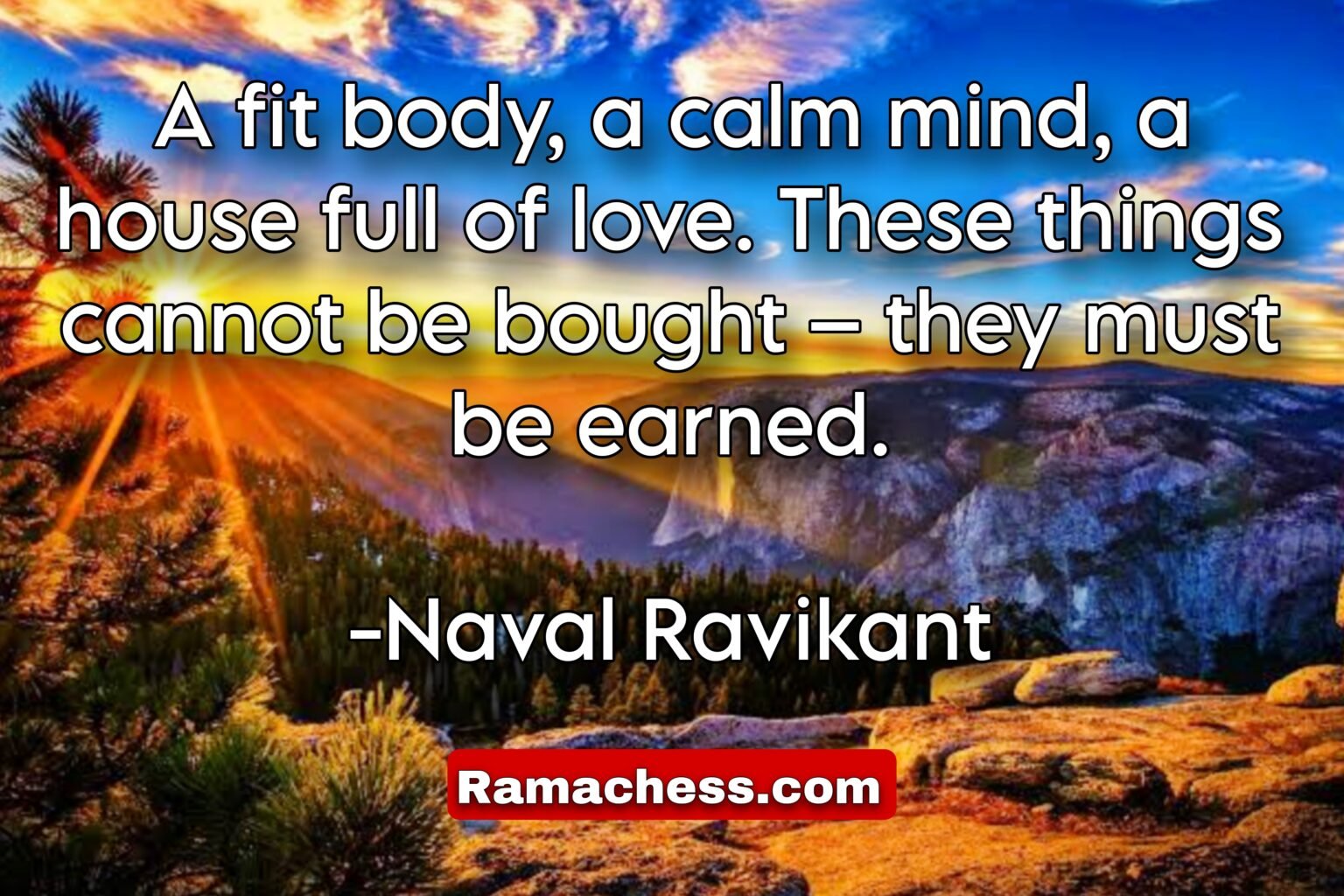 A fit body, a calm mind, a house full of love. These things cannot be bought – they must be earned. -Naval Ravikant